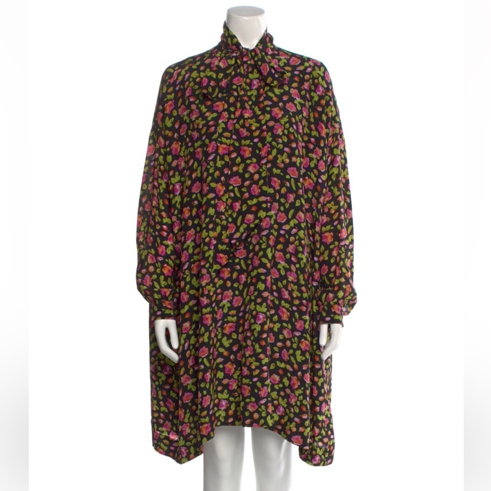 Balenciaga Asymmetrical Black Floral Dress